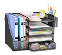 Apritsce Organizer Scrivania, Portadocumenti da Scrivania, 5 Vaschette Portadocumenti Ufficio con Cassetto e Portapenne, Multifunzionale Organizer Cancelleria per Ufficio Cancelleria Casa