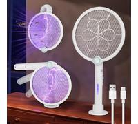 Apritsce Racchetta elettrica per zanzare, 3 in 1, protezione in rete a 3 strati, lampada antizanzare ricaricabile tramite USB da 3500 V per casa, giardino e cucina.