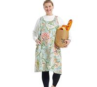 APRONNER Big Plus Size Aprons for Women with Pockets Cotton Linen Baking Kitchen Cooking Green Flower