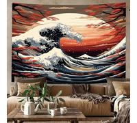 APROPHIC Arazzo da parete con albero gigante del Giappone, oceano ondulato, vintage, motivo anime, estetico, Kanagawa, arazzo da parete per il tramonto, 150 x 130 cm