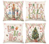 APROPHIC Buon Natale Schiaccianoci Decorazione Federa 18x18 pollici Set 4 Pezzi, Albero di Natale Cartone Animato Soldato in Legno Giocattolo Portico Patio Decorazione Domestica All'aperto