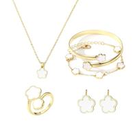 APRRMLIZW Moda Gioielli Con Ciondolo A Quadrifoglio Set 5 Pezzi Collana Quadrifoglio Parure Gioieili Parure Gioielli Quadrifoglio Da Donna Ideale Per Regali, Occasioni Speciali E Donne