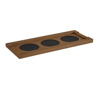 APS 11706 - Tagliere in legno di quercia, 47 x 19 cm, altezza 2 cm, con 3 inserti in similpelle Ø 11 cm