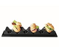 APS 11887 Porta snack/Snackwave - 3 vaschette, 29 x 19 cm, altezza 6,5 cm, polistirolo, nero, con scanalatura per il succo e manico, Made in Germany