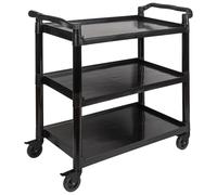 APS 11944 Carrello da portata in alluminio nero, 3 ripiani, distanza per ogni ripiano, 4 ruote con bloccaggio, portata 50 kg per ripiano, smontato, facile da montare