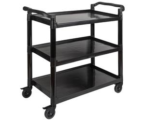APS 11944 Carrello da portata in alluminio nero, 3 ripiani, distanza per ogni ripiano, 4 ruote con bloccaggio, portata 50 kg per ripiano, smontato, facile da montare