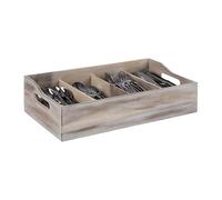APS 11951 - Portaposate 51 x 28 cm, altezza 13 cm, legno di acacia Vintage White, 4 scomparti da 26 x 11,5 cm ciascuno