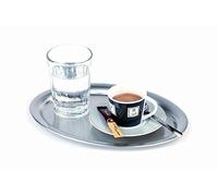 APS Vassoio di servizio Kaffeehaus, classico vassoio da caffè viennese, vassoio in acciaio inossidabile, lucido opaco, ovale, bordo arrotolato, 19 x 15 cm, altezza 1 cm