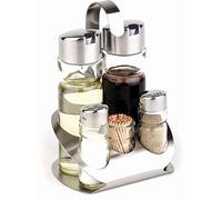 APS 4 pezzi Menage - Pro di circa 12,5 x 11 cm, altezza 19 cm in acciaio inox satinato/vetro Pepe - Sale - Aceto - Olio