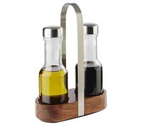 APS Vinegar & Oil Cruet Set "Wood", Barattoli per aceto e olio, lucido opaco, Barattolo di vetro con coperchio in acciaio inossidabile e coperchio twist-off, 7,5 x 16 cm, altezza 24,5 cm