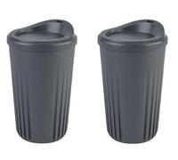 APS 67553 - Set di 2 bicchieri riutilizzabili + 2 coperchi, 400 ml, in polipropilene, colore: antracite