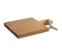 APS 750 - Tagliere in legno di quercia oliato, 20 x 20 x 2 cm, con foro per appenderlo (Ø 1,5 cm) e cinturino in pelle
