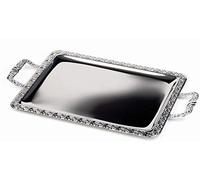 APS Vassoio Schöner Essen, aiutante per buffet, vassoio in acciaio inossidabile 18/0 con bordo decorativo, manici in zinco pressofuso, cromato, rivettato, 31 x 54 cm, alto 3 cm