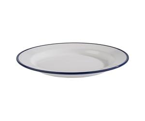 APS 84951 Piatto con aspetto smaltato, Ø 24,5 cm, altezza 2,5 cm, melamina, bianco con bordo blu
