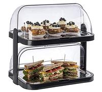 APS Buffet Showcase "Double Decker" - 2 cofani trasparenti roll-top che si aprono su entrambi i lati, 2 vassoi in acciaio inox, 4 batterie di raffreddamento, stoccaggio salvaspazio - Made in Germany
