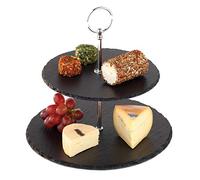 APS etagere a 2 livelli, piatti in ardesia Ø 25 cm, Ø 20 cm, H: 24 cm, metallo cromato