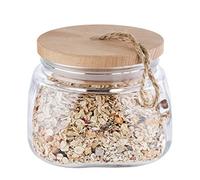 APS Barattolo Woody - Contenitore in vetro di alta qualità con coperchio in legno - La guarnizione in silicone mantiene più a lungo l'aroma del contenuto - 1 litro, contenitore di conservazione