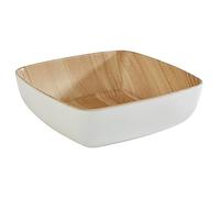 Aps 'Frida', ciotola in melamina quasi infrangibile, 16,5 x 16,5 x 5,5 cm, ciotola per cereali, insalatiera, impilabile, interno legno, esterno bianco, lavabile in lavastoviglie