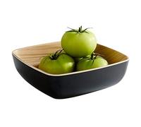 APS "Frida, ciotola in melamina quasi infrangibile, ciotola in plastica stabile, 16,5 x 16,5 x 5,5 cm, ciotola per cereali, insalatiera, impilabile, interno in legno, nero, lavabile in lavastoviglie