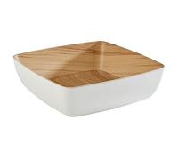 APS 'Frida', ciotola in melamina infrangibile, ciotola in plastica robusta, 25 x 25 x 7,5 cm, insalatiera, fruttiera, interno in legno, esterno bianco, lavabile in lavastoviglie