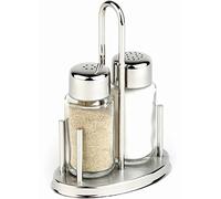 APS - Menage classico per pepe e sale, ca. 10,5 x 6,5 cm, altezza 16 cm, acciaio inox 18/10, ovale, 2 pezzi. Contenitore in vetro per pepe e sale con coperchio in acciaio inox.