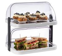APS Buffet Showcase "Double Decker" - 2 cofani trasparenti roll-top che possono essere aperti su entrambi i lati, 2 vassoi in acciaio inox, 4 batterie di raffreddamento, stoccaggio salvaspazio - Made in Germany