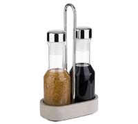 APS Olio e aceto "Element", vasi per aceto e olio, supporto per cemento, contenitore in vetro con coperchio in acciaio inox e beccuccio in plastica antigoccia, fondo per mobili, 8 x 14 cm, altezza 25