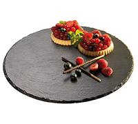 APS piatto rotante in ardesia per torte, Ø 32 cm, altezza 2,5 cm, spessore del piatto 6-9 mm, piatto per torte, piedini antiscivolo, nero