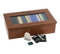 APS Teebox - Scatola da tè in legno premium con finestra di visualizzazione, 4 scomparti per 30 bustine di tè ciascuna, il coperchio rimane aperto