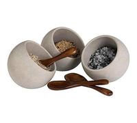 APS Set da Portata Moon - Set da 6 Pezzi: 3 Ciotole in melamina (Ø 8cm) + 3 cucchiai in Legno, Grigio