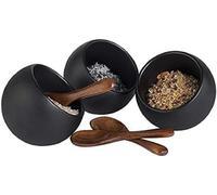 APS Set da portata MOON - set da 6 pezzi: 3 ciotole in melamina (Ø 8cm) + 3 cucchiai in legno, nero