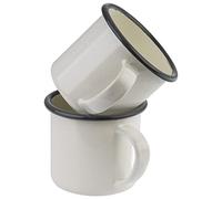 APS Set di 2 tazze con manico -EMAILLE- da 0,35 litri, lamiera d'acciaio smaltata, colore: crema bianco con bordo grigio