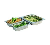 APS Set di 4 contenitori GN in acciaio inox composto da: 1 contenitore GN 1/2, 4 litri 32,5 x 26,5 cm, profondità 65 mm, 2 contenitori GN 1/4, 1,8 litri, 26,4 x 16,2 cm,profondità 65 mm, 1 adattatore