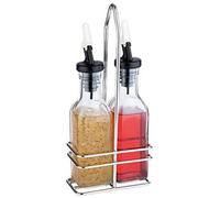 APS, Set per aceto e olio, contenitore in vetro con coperchio e beccuccio antigoccia, per aceto e olio, altezza 24 cm per 0,12 litri ciascuno