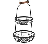 APS Telaio da portata con due cesti e manico in legno, 2 livelli in metallo, nero, altezza 48 cm, diametro 26 cm