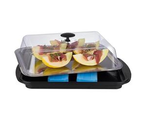 APS Thermo-Set 5 pezzi - Set di vassoi di alta qualità composto da una ciotola robusta, un vassoio in acciaio inossidabile, due batterie di raffreddamento e un cofano di freschezza, nero
