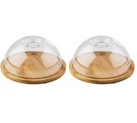 APS Vassoio in bambù con cappuccio, set composto da: - Vassoio in bambù Ø 20,5 cm, altezza 1,5 cm, copertura Ø 18 cm, altezza 8,5 cm (Confezione da 2)