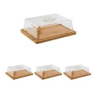 APS Vassoio in bambù con cappuccio, set composto da: - Vassoio in bambù 24 x 18,5 cm, altezza 1,5 cm, cappuccio 21,6 x 16,2 cm, altezza 7 cm (Confezione da 4)