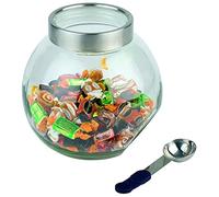 APS vaso di conservazione con cucchiaio, 20 x 20 cm, vaso di conservazione, vaso di conservazione con chiusura anti aroma, sfera di vetro con cucchiaio, vaso di conservazione trasparente in acciaio inossidabile, silicone, vetro, lavabile in lavastoviglie