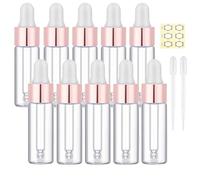 Apstaqeoo 10 mini bottiglie vuote con contagocce in vetro trasparente da 5 ml, con pipette contagocce, tappo in lega di alluminio color oro rosa, contenitori ricaricabili per campioni per oli