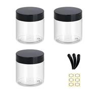 Apstaqeoo 3 barattoli vuoti in plastica da 200 ml, con coperchio nero, trasparenti, rotondi, per crema viso e cosmetici, con rivestimento interno, per scrub corpo, lozioni, polveri, unguenti,