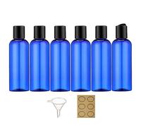 Apstaqeoo 6 bottiglie di plastica da 100 ml, con tappo a disco, vuote, da spremere, ricaricabili, con 1 imbuto e 6 etichette, approvate TSA, per lozioni liquide, articoli da toeletta e cosmetici (blu)