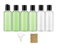 Apstaqeoo 6 bottiglie di plastica da 100 ml con tappo a disco, vuote, da spremere, ricaricabili, con 1 imbuto, 6 etichette approvate TSA per lozioni liquide e articoli da toeletta (trasparente)