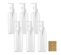 Apstaqeoo Dispenser vuoto per lozioni, 6 pezzi, 100 ml, ricaricabili, in plastica trasparente, ovali, per trucco, cosmetici, contenitore piatto con testa a pompa, per gel, crema, shampoo, olio