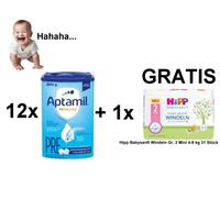 Aptamil Pronutra Pre 12x800g più 1 confezione di pannolini Hipp taglia 2 GRATIS