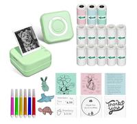 Aptika Mini stampante portatile per adesivi, con 14 rotoli di carta termica autoadesiva, senza inchiostro, per studio, anatomia, grafica, foto, indirizzo, verde