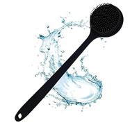 APTODEN Spazzola per la schiena in morbido silicone di alta qualità, per doccia e bagno, con manico lungo, senza BPA, per uomini e donne, nero (B1)