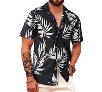 APTRO Camicie Hawaiane Uomo Corte Estiva Party Casual Multisizea Stampa Hawaiano Fiori Camicia Uomo Fantasia Funky Nuovo Foglia Nero BT024 L