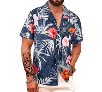 APTRO Camicie Hawaiane Uomo Corte Estiva Party Casual Multisizea Stampa Hawaiano Fiori Camicia Uomo Fantasia Funky Nuovo Blu M056 L