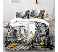 ApttEk Poliestere Morbido Copripiumino 3D New York Copripiumino 220 X 240 Cm Durevole E Ad Asciugatura Rapida Copripiumino Matrimoniale + Federa 50X75 Cm